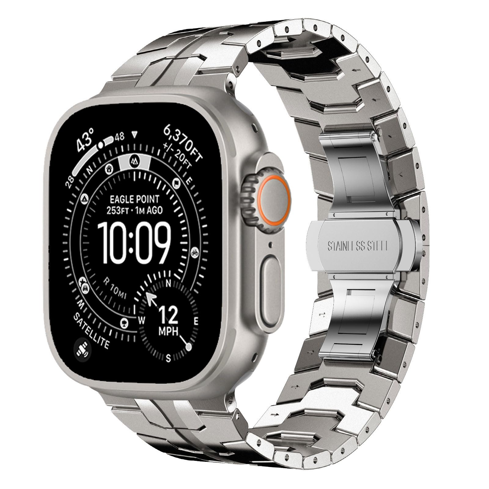 Fullife Compatible with Apple Watch Straps 49mm 46mm 45mm 44mm 42mm(Series 3 2 1) Metal Strap,Solid Stainless Steel Replacement Band for iWatch Ultra 3 2 1 Series 11/10/9/8/7/6/5/4/3/2/1/SE,Titanium โ image 1