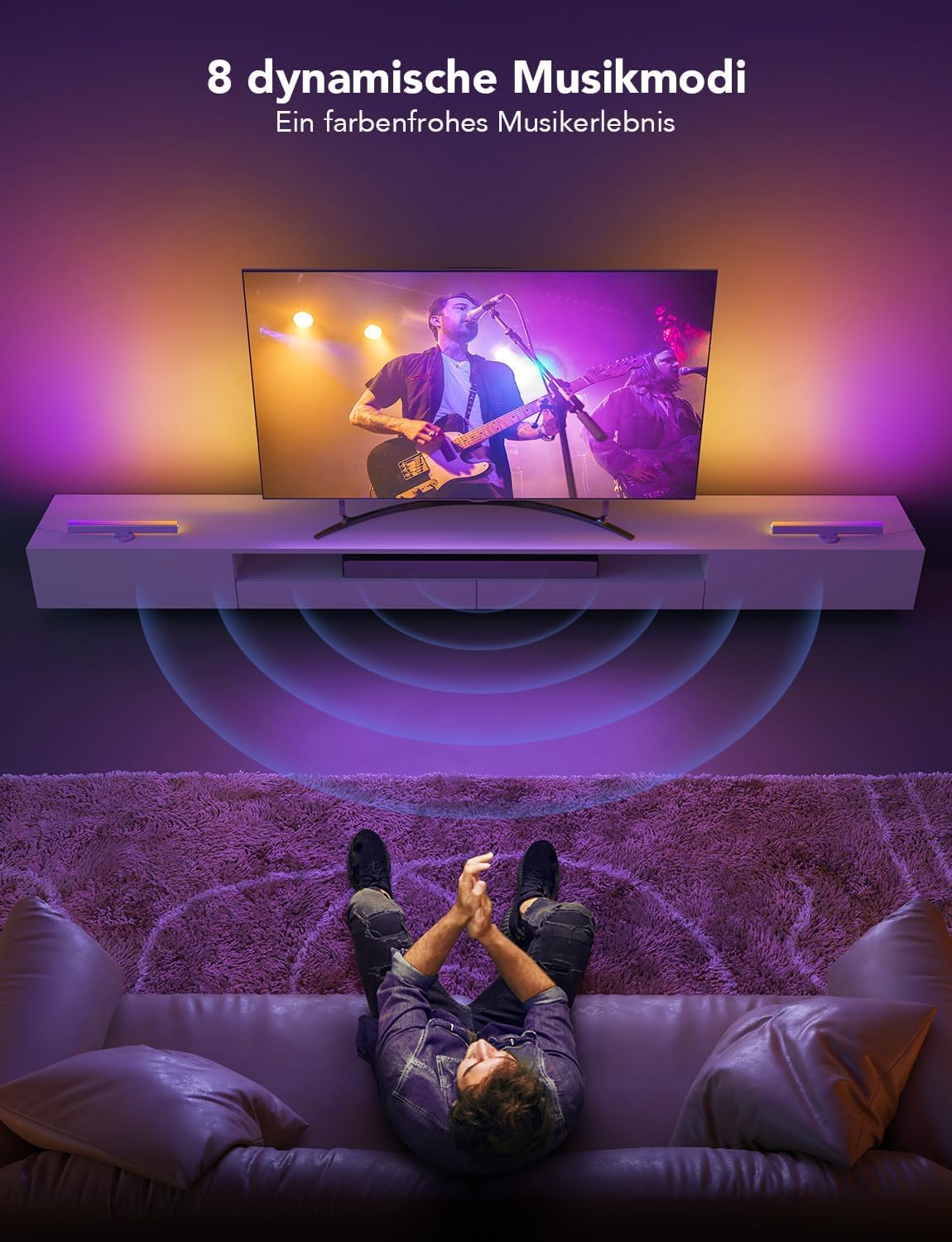 Govee RGBIC LED Lightbar, TV Hintergrundbeleuchtung für 45-70 Zoll, LED TV Backlights Funktioniert mit Alexa, Steuerbar über App für Gaming Deko, 3 Platzierungsoptionen, Schwarz, 38x3x4cm (LxWxH) 5