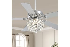 CROSSIO 52" Modern Crystal Ceiling Fan with Light, Chrome, Dimmable LED, Reversible, 6 Speeds, Remote Control for Living Room, Dining Room, Bedroom
