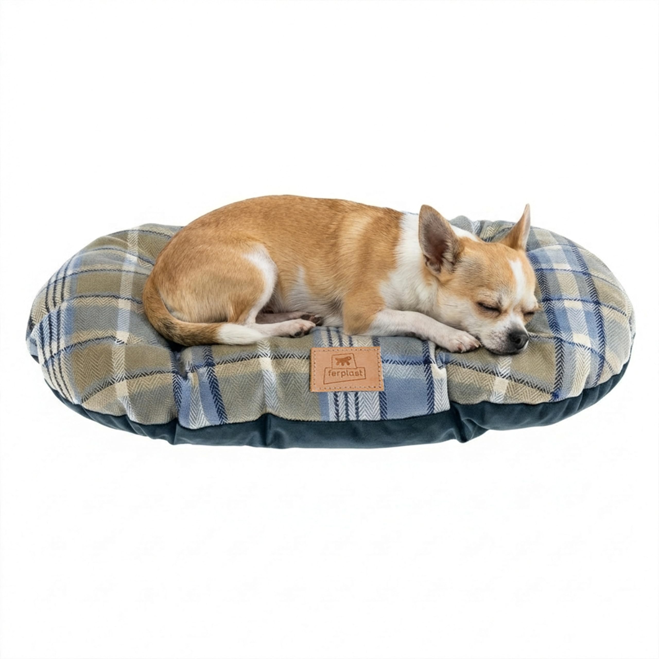Ferplast Cat And Dog Padded Cushion Scott 45/2, Double-Sided, Tartan, Soft Velvet, Washable, Blue, XS