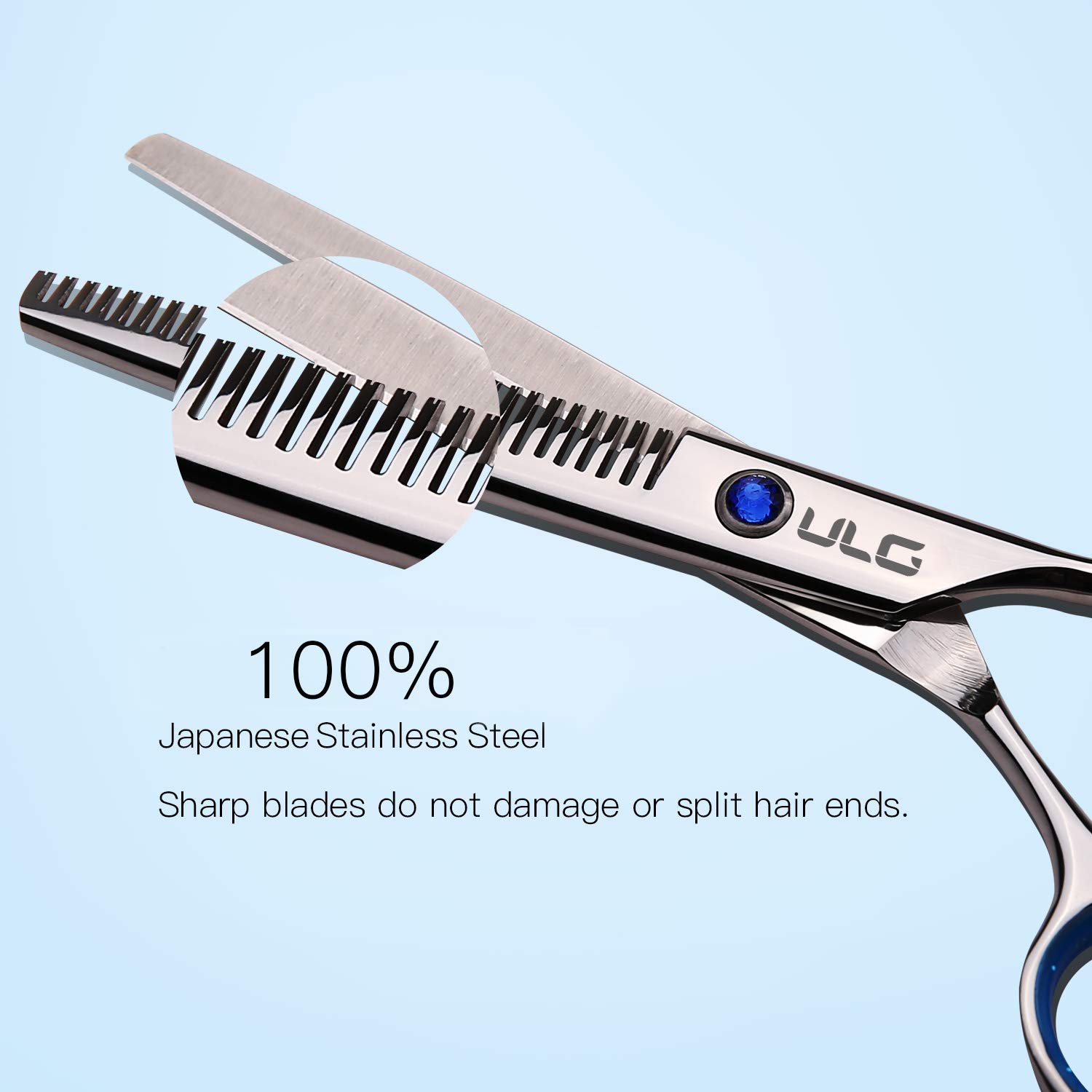 ULG Hair Thinning Scissors Cutting Teeth Shears Professional Barber Hairdressing Texturizing Salon Razor Edge Scissor Japanese Stainless Steel with Detachable Finger Ring 6.5 inch : Beauty