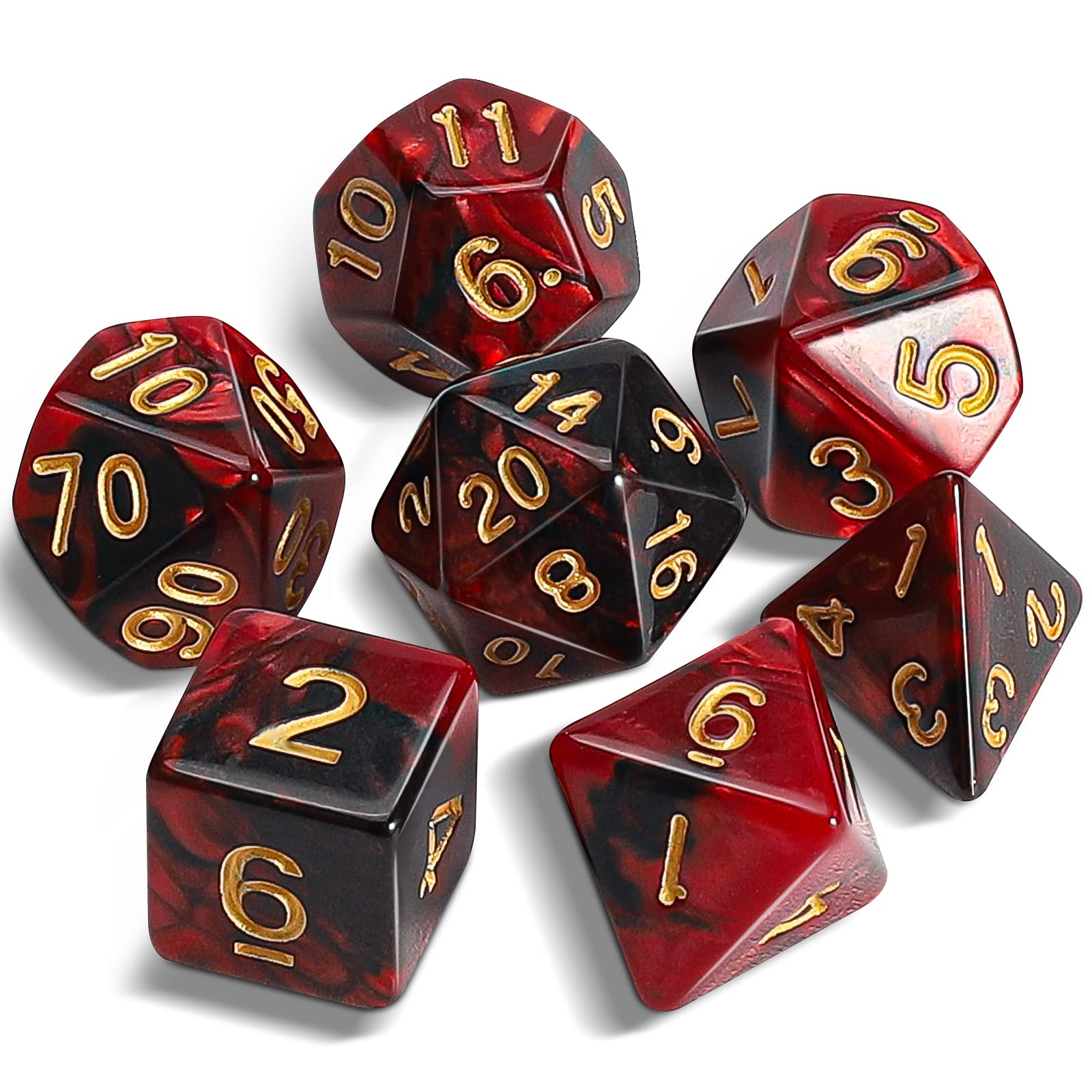 QMAY DND Dice Polyhedral Dice Set - 7 Pieces for Dungeon and Dragons MTG RPG D&D D20, D12, D10, D%, D8, D6, D4 (Red and Black 2)