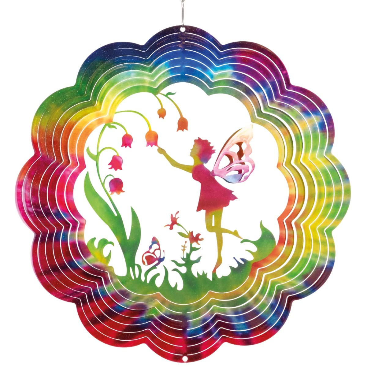 CIM Metal Wind spinner - Rainbow Flower Fairy - 300mm - easily spinning wind mobile with brilliant colours - including suspension - attractive room, window and garden decoration