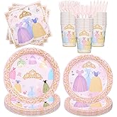 175Pcs Princess Paper Plates Napkins, Princess Themed Birthday Party Decorations Pink Party Supplies Disposable Dinnerware Set Plate, Utensils, Cup, Napkin, Tableware Set, Serve 25 Guests