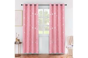 Anjee Blackout Curtains for Girls Bedroom 63 Inches Long Kids Star Foil Print Window Pink Curtains Thermal Insulated Room Darkening Drapes Nursery Decor 2 Panels, Baby Pink 52x63 Inches