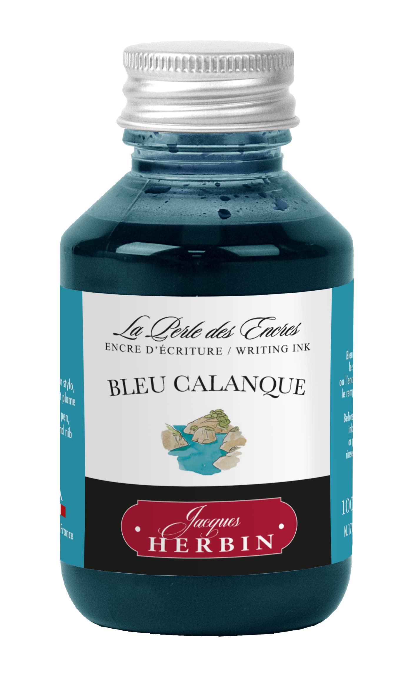 Jacques Herbin 17014T - Writing ink bottle 100ml - Fountain pens, roller pens - Bleu Calanque - Painting - Drawing - Calligraphy - Creative - Arts & Crafts