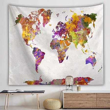 Télécharger gratuitement Images Lilicat Monde Carte Tapisserie Tentures Murales Jaune Pourpre dernière par