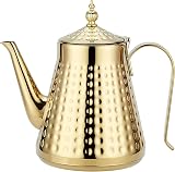 1.6L Stainless Steel Teapot with Infuser Gold Hammered Pour Spout