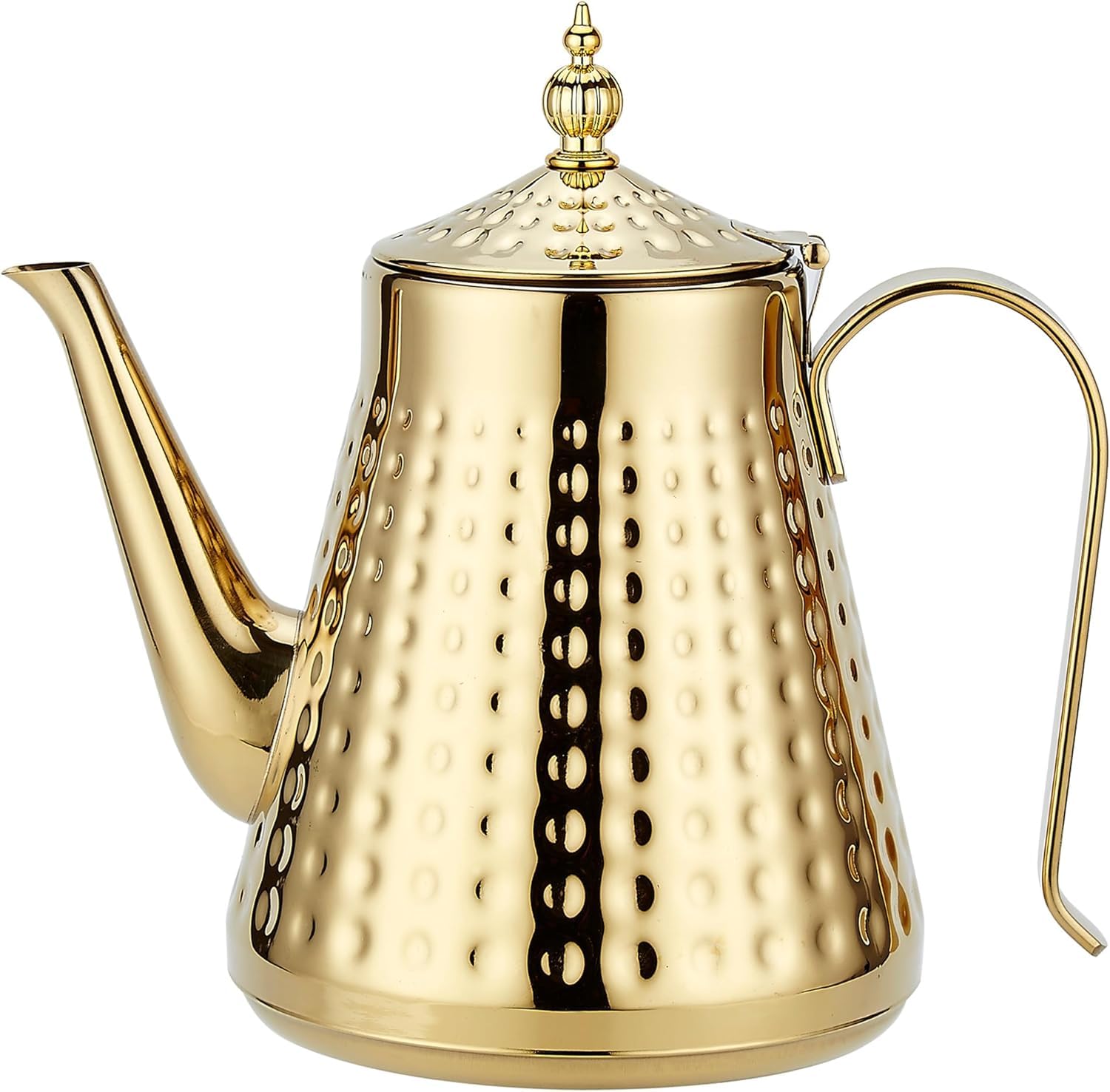 SANQIAHOME Stainless Steel Teapot 1.6L(54oz) 5-6 Cups,with Removeable Infuser,Good Pour,Hammer Patterned, Brew Loose Leaf Tea Bag,Gold