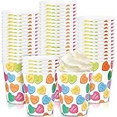 Whaline 50Pcs Valentine's Day Disposable Cups 9oz Conversation Heart Paper Cups Candy Color Heart Party Cups Drinkware Supplies for Hot Cold Drinks