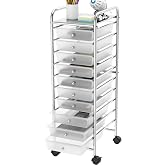 Simple Houseware 10 Drawers Rolling Utility Cart Organizer, Chrome | 1-Column, 36" Height, Lockable Wheels, for School, Office, Art Craft, and Paper Storage