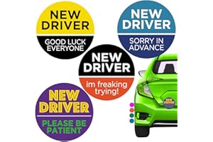 Rio Salto 4-Pack 6" Round New Driver Car Sticker Please Be Patient Permit Student Driver Stickers Cool Prank Rookie Funny Accessories (I'm New at This, Non-Reflective Sticker)