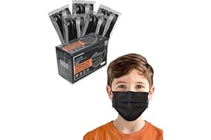 FriCARE Face Masks Disposable for Kids, 4 Ply ASTM Level 3, FSA HSA Eligible, Allergy Protection, Individually Wrapped, 50 Pack, Classic Solid Black