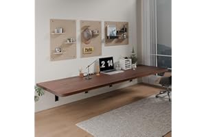IAE Floating Wall Mounted Folding Table Desk with Pine Wood,72" x 22" Foldable Workbench,Fold Down Wall Mounted Foldable Desk with Shelf Brackets,Laundry Folding Table for Home,Dining,Kitchen,Brown