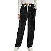 Oppchy Women's Wide Leg Velvet Pants Lounging Waist Elastic Drawstring Loose Fit Trousers