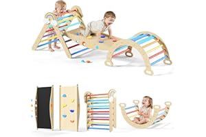 Duwenem Pikler Triangle Set, 10in1 Toddler Climbing Toys Indoor, Montessori Kids' Indoor Climbers & Play Structures with Arch&Ramp&Ladder, Indoor Baby Climber for Montessori Toys