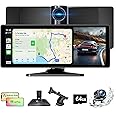 10.26 Inch Carplay Screen for Car, Portable Car Play Screen with Wireless Carplay & Android Auto, 4K Dash Cam/1080P Backup Camera/GPS Navigation/Mirror Link/Bluetooth, Car Touch Screen with 64GB TF