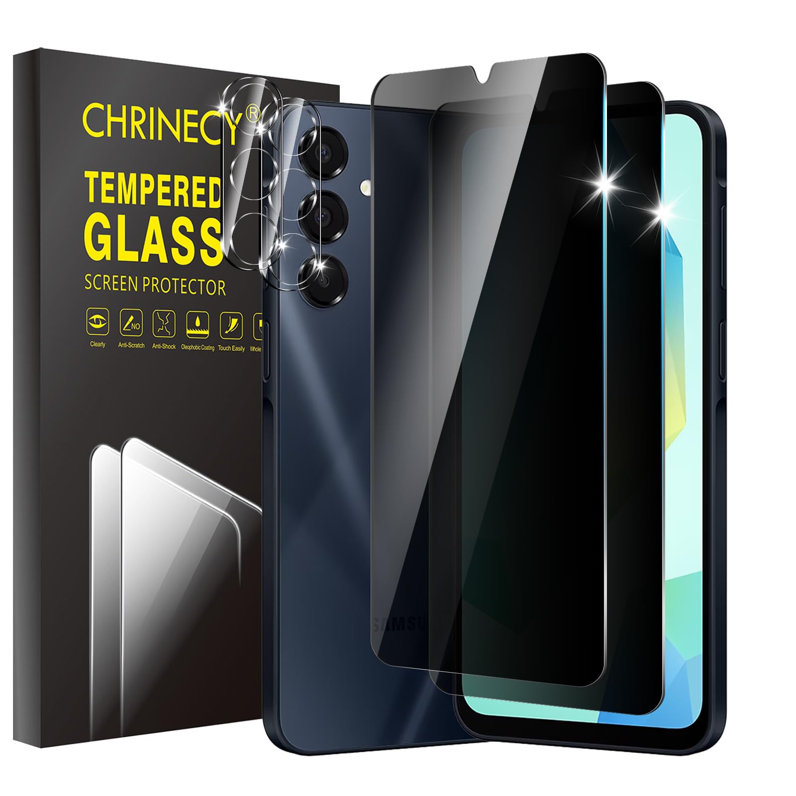 Photo 1 of CHRINECY [4 Pack] 2 Pack Privacy Screen Protector for Samsung Galaxy A16 5G with 2 Pack Camera Lens Protector, 9H Hardness Tempered Glass Screen Protector, Anti Spy Anti Peeping