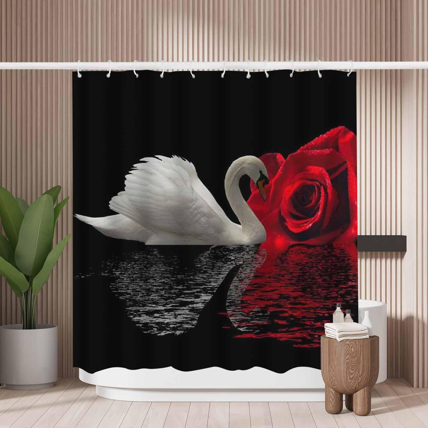 Woutay Shower Curtain Mould Proof Resistant Swan Rose,Water Repellant Fabric,Polyester,Size 180x180CM