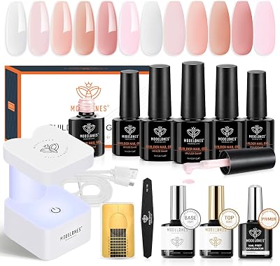 Modelones 8-in-One Nail Builder Gel Kit with Mini Lamp 6 Colors Pink Clear