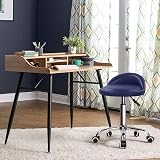 KKTONER PU Leather Round Rolling Stool with Back Rest Blue 360 Swivel 46-62cm view 2