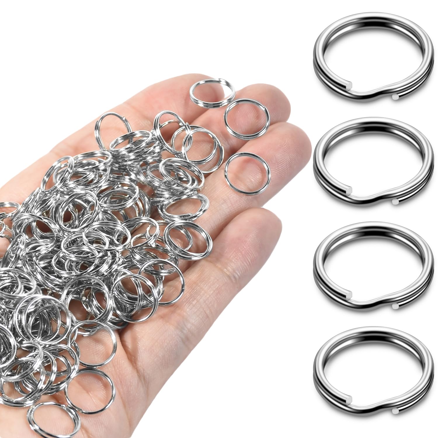 Photo 1 of 1/2" 300 PCS Silver Small Key Rings, Double Loops Split Rings Jewelry Making Metal Mini Key Ring for Keychian, Pet Collar Tag, Luggage Tag DIY Craft Hardware