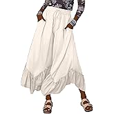 STURWBEZ Womens Baggy Wide Leg Palazzo Pants Loose Lounge Ruffled Hem Adjustable Drawstring Culotte Trousers with Pockets