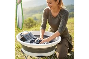 VEMJO Tina con Lavadero para Ropa - Large Foldable Washboard Basin & Portable Laundry Tub Hand Washing Station Clothes with Detachable Scrubber Tallador para Lavar Ropa Ideal Lavadero for Home RV & Camping