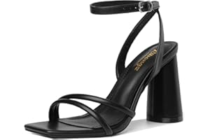 RIBONGZ Block Heels Prom Heeled Sandals for Women Chunky Square Open Toe Strappy High Heels Ankle Strap Wedding Bridal Shoes High Heel Sandals for Party Dress