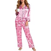 Kallenorox Silky Pajamas for Women 2 Piece Long Sleeve Pj Sets Women's Satin Sleepwear Button Down Loungewear Set
