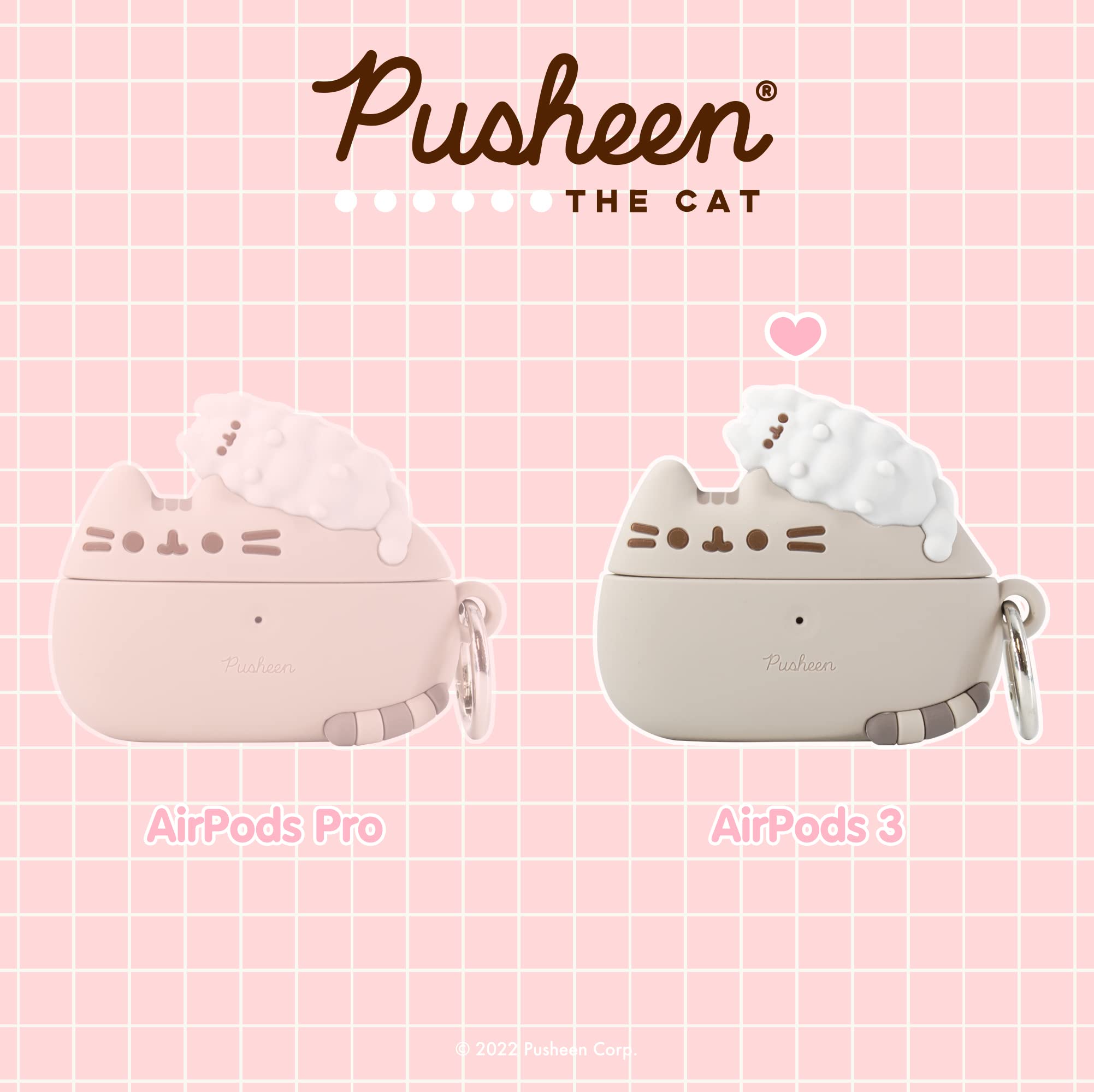 iFace x Pusheen Cute AirPods 3 Case - Silicone Protective Cover [Carabiner Clip Included] [Wireless Charging Compatible Cover] - Pusheen & Stormy