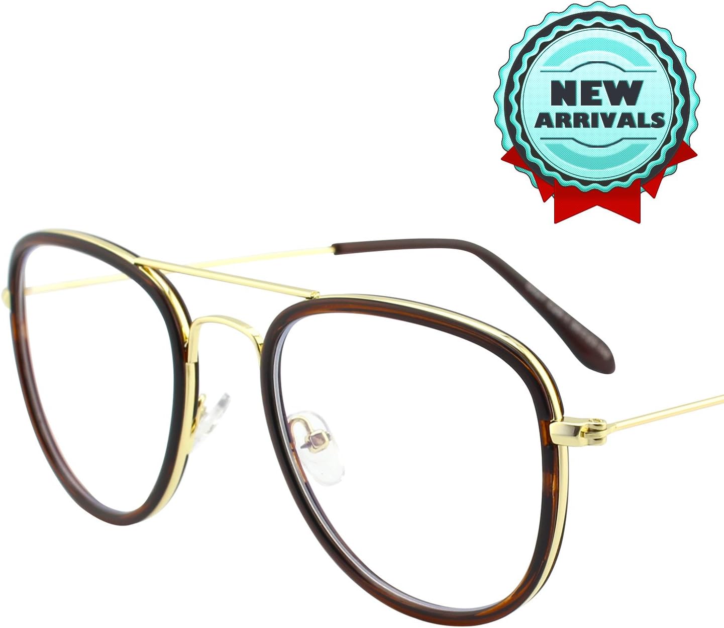 GQUEEN Stylish Blue Light Filter Computer Glasses,100% UV Protection,Transparent Lens Classic Pilot Metal Frame,GQ27