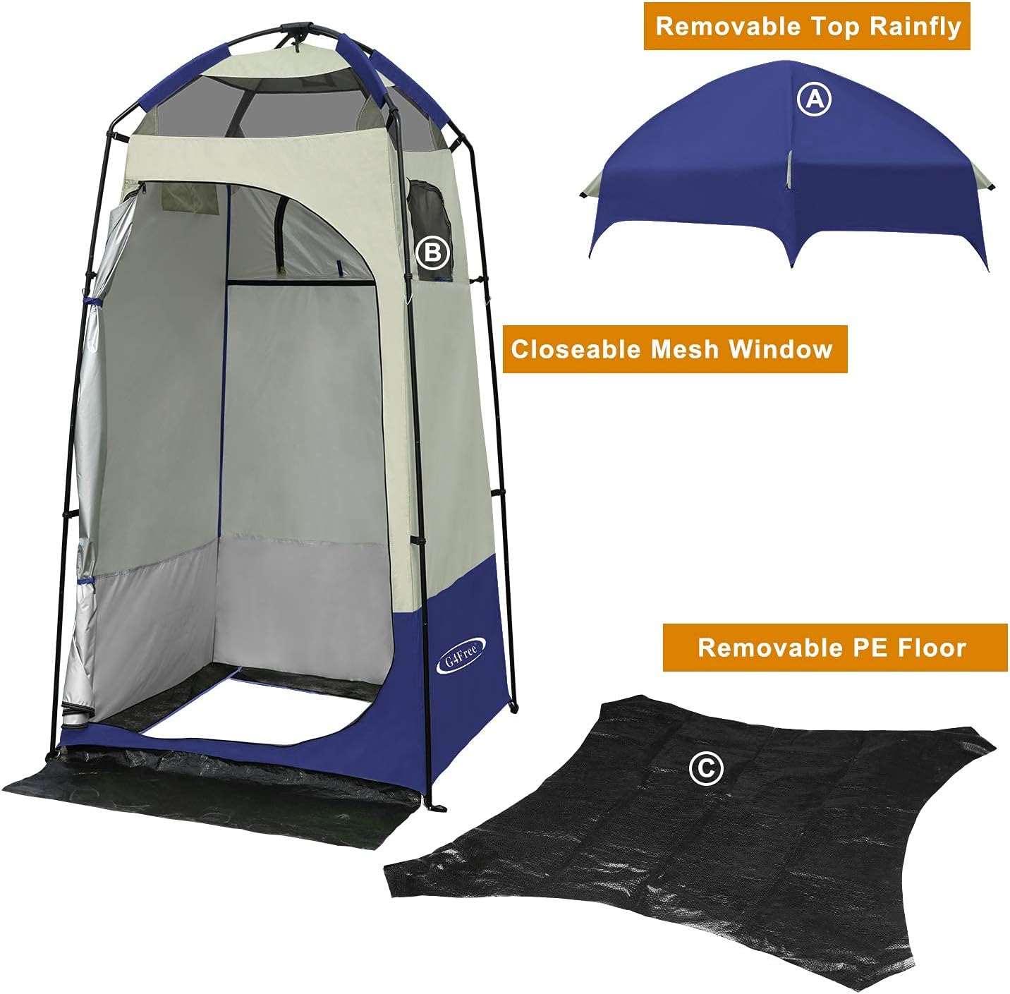 G4Free Camping Shower Tent, Privacy Tent Dressing Changing Room, Portable Toilet, Rain Shelter for Camping Beach with Carry Bag (Blue): Sports & Outdoors