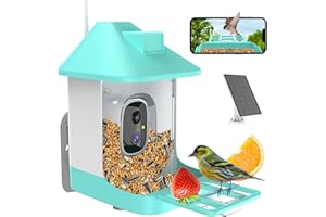 VATJUBI Bird Feeder with Camera,AI Identify Birds Species,Smart Birds Camera with Solar Powered,Instant Notifications，Auto Record 1080P Birds Video in Backyard,Ideal Gifts for Family and Bird Lovers,Blue