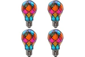 Stained Glass Light Bulb, Hand-Painted DIY Colored Decorative Bulb, 4W 120V E26 A60 Rainbow Mosaic Pattern, Warm White Light 