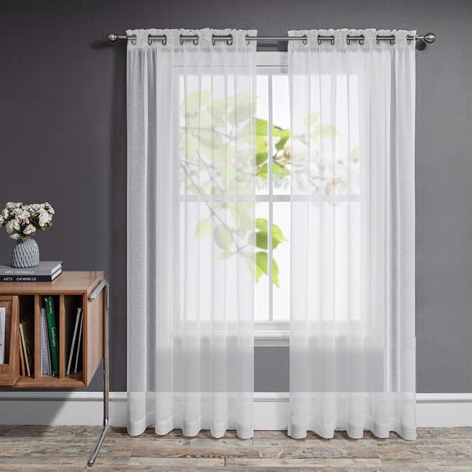 Joydeco Net Curtains for Windows 72 Inch Drop - 2 Panels, Woven Eyelet White Voile Sheer Curtains for Living Room Bedroom, Decorative Semi TransparentLong Window Treatment, 52x72 Inch, White
