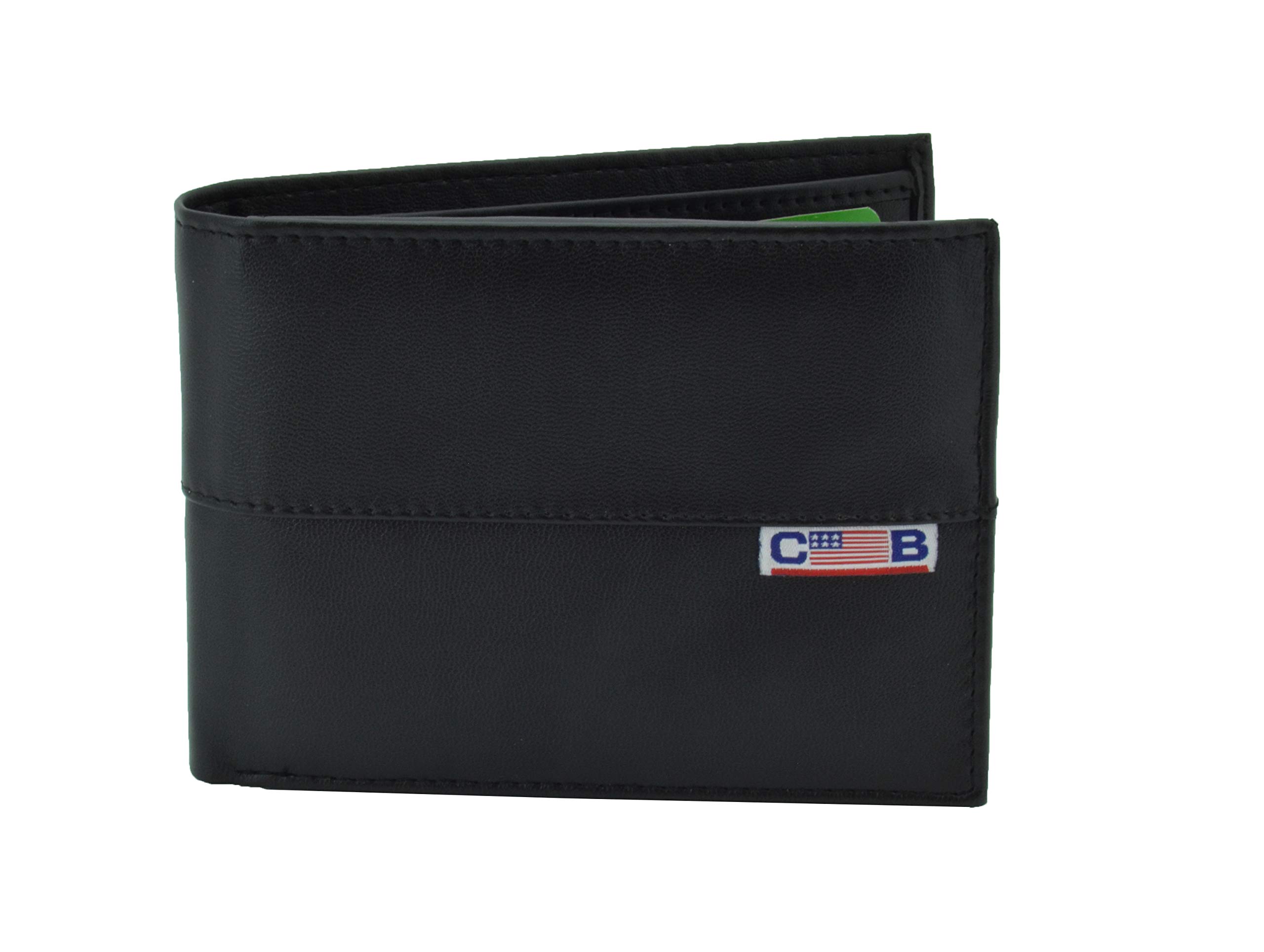 Cotton Belt Men's Genuine Leather Wallet, Horizontal Bifold Card Holder, Black