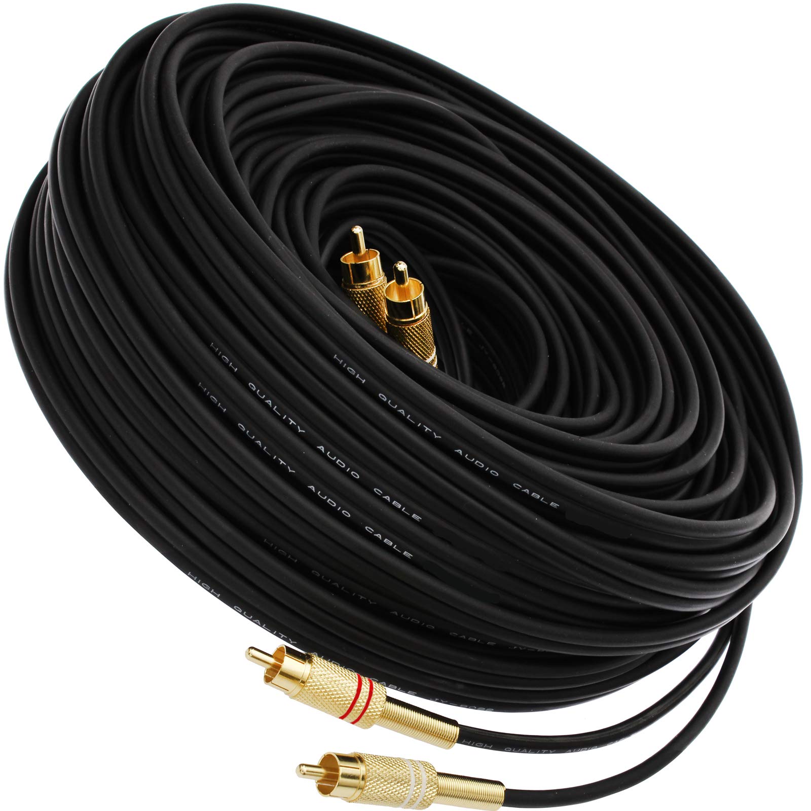 1STec 25m Long Professional Studio DJ Grade 2 RCA Phono Male Plug to Stereo Audio Lead with 99% OFC Screened Copper Cable Metal Connectors for Mixing Desk TV DVD to Amplifier (25 Metre)