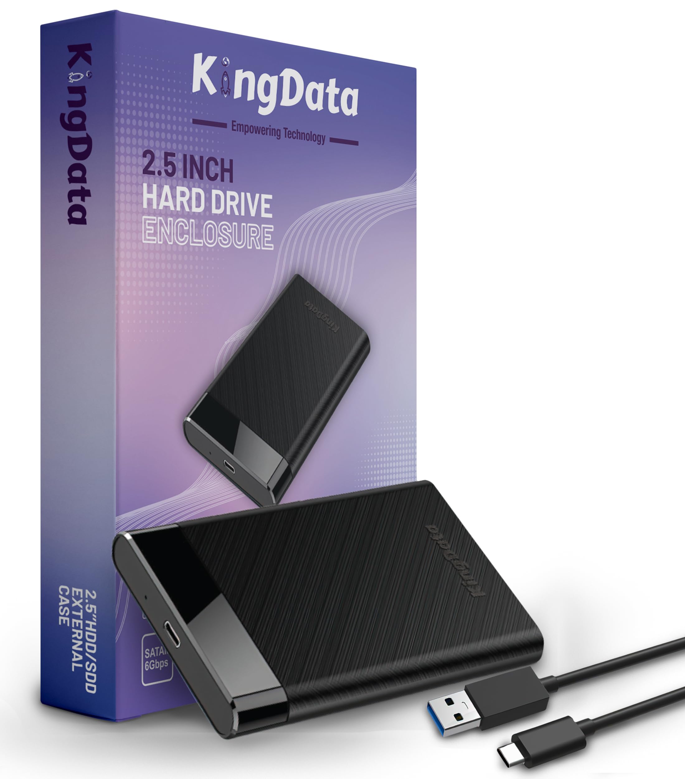 KingData SSD HDD Hard Drive Enclosure 2.5" inch SATA III USB 3.1 6Gbps Caddy Case External Reader Laptop Fast Data Trasfer UASP Cable Included Tool-Free LED Indicator Black