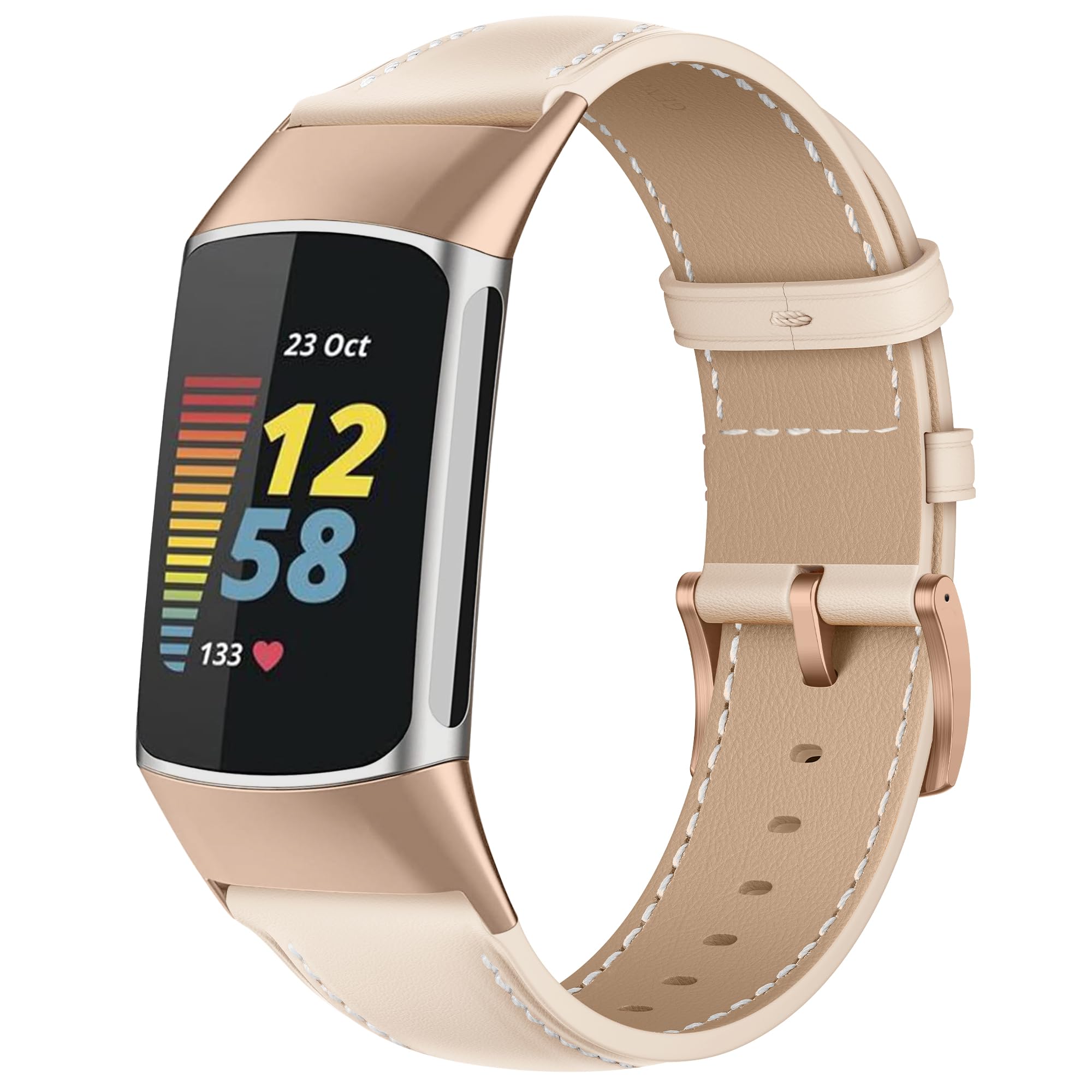 KoGiio Compatible with charge 6 / charge 5 Leather Strap, PU Leather Adjustable Watch Band with Stainless Steel Buckle, Soft Replacement Bracelet Strap for charge 6 - White