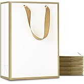 YACEYACE White Gift Bags - Medium Size, 20 Pcs, 8"x4"x10.5", Elegant Paper Bags for Boutique, Party, Wedding, Birthday, Retail