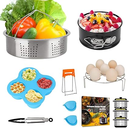 Amazon 3クォート圧力鍋アクセサリー インスタントポット用 3クォート 4クオート スチーマーバスケット付き チーズケーキパン 卵 スチーム鍋 五徳 シリコンモールドミット トング 3クォート Kitoolbase 蒸し器 せいろ 通販