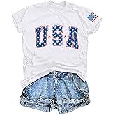 LAWOZZOS USA Shirts for Women 4th of July Shirt Patriotic T-Shirt American Flag Short Sleeve Tops