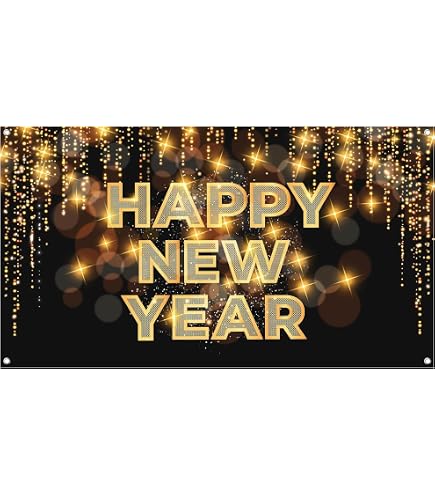 KatchOn Happy New Year Türbanner – XL 183,9 X 30,5 Cm, Schwarz-gold, Für Silvester 2026 & Neujahrsdeko