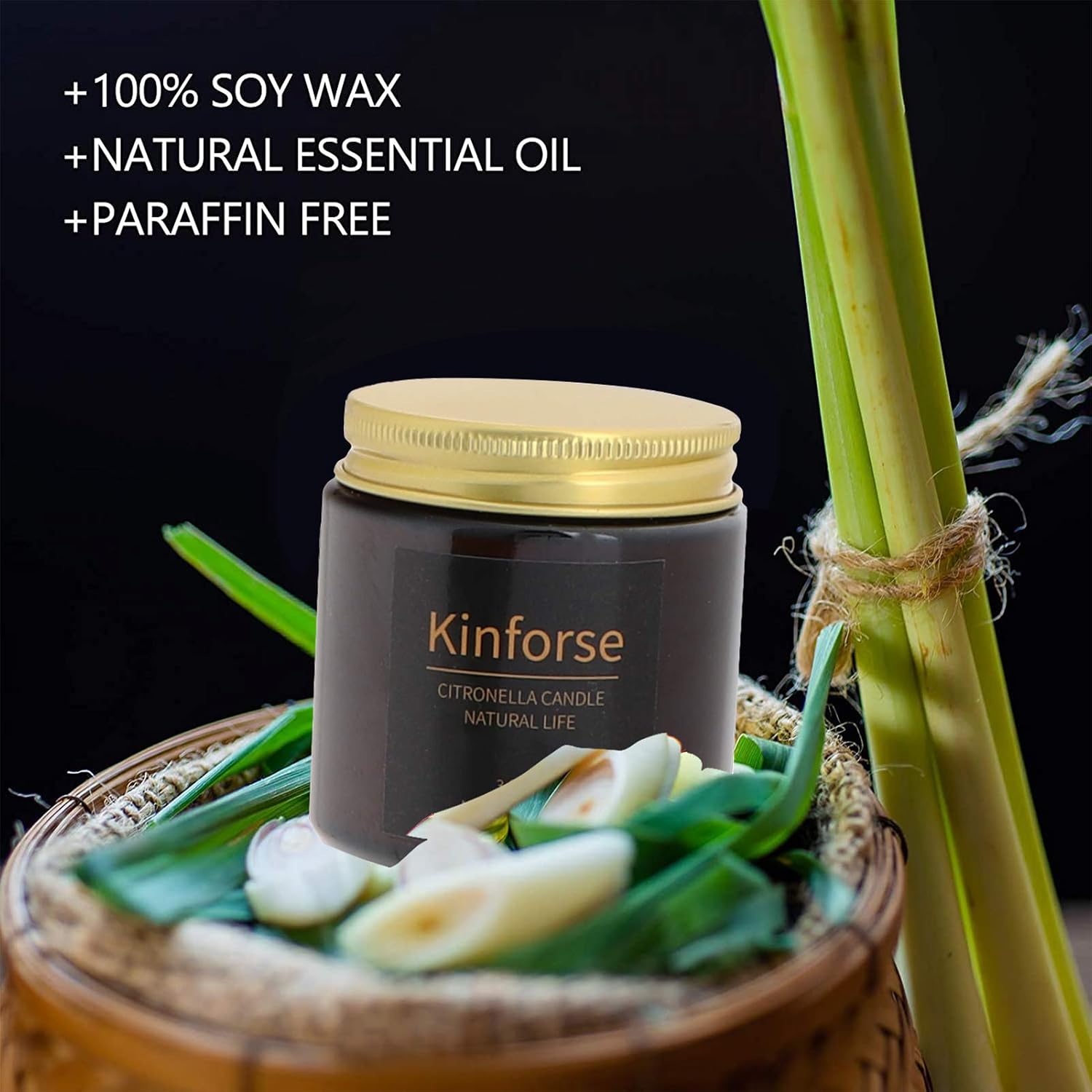 Kinforse Natural Soy Wax Citronella Candles Outdoor/Indoor, Glass, 6 cm - Image 3