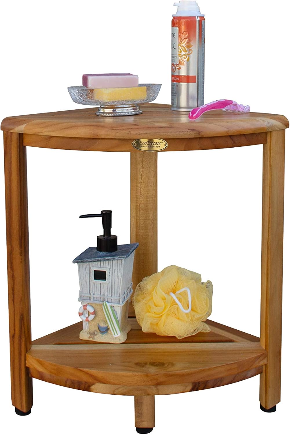 EcoDecors Oasis 2-Tier Teak Corner Shelf, Natural: Home & Kitchen