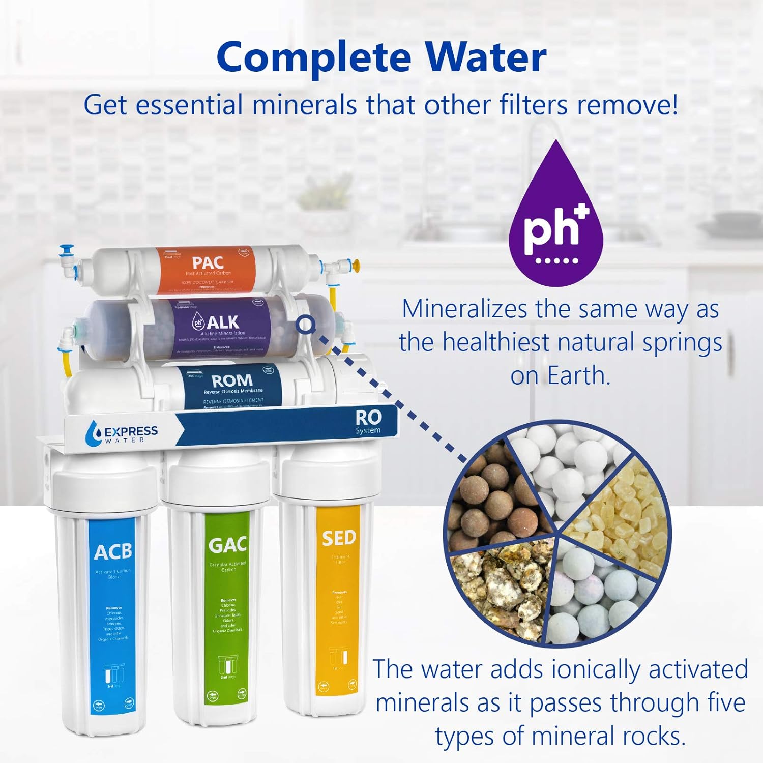 Express Water Reverse Osmosis Alkaline Water Filtration System – 10 Stage RO Water Filter with Faucet and Tank – Under Sink Water Filter – with Alkaline Filter for Added Essential Minerals – 50 GPD: Home Improvement