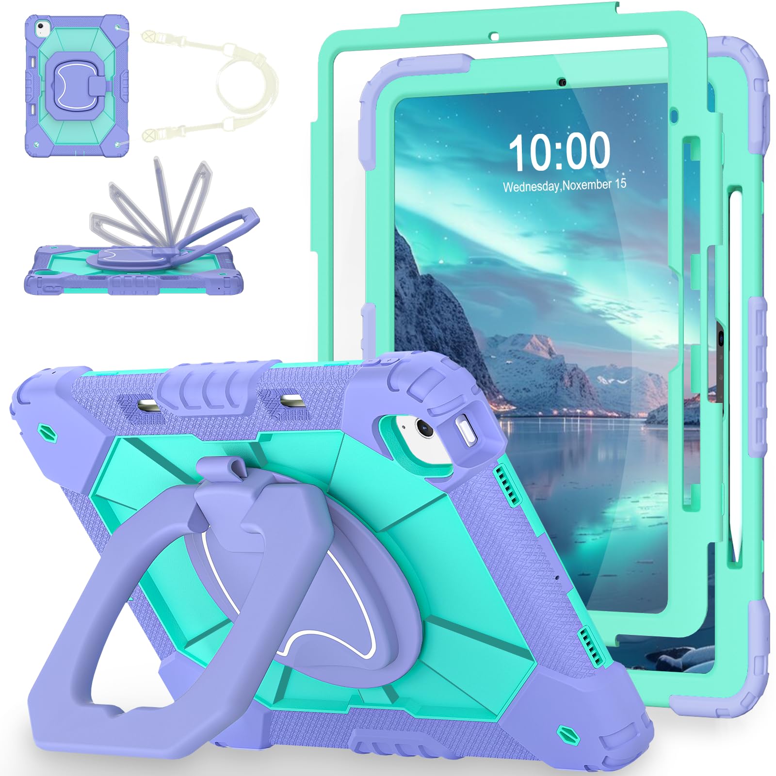 Photo 1 of WESOROL Case for iPad Air 13 Inch (M2) 2024 with Pencil Holder/Screen Protector/360° Rotating Stand/Shoulder Strap,Military Grade Shockproof Cover for iPad Air 13 Inch M2 Case