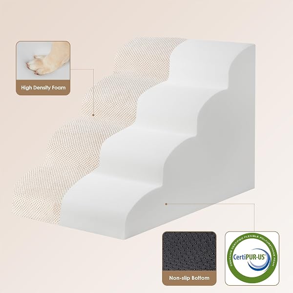 EHEYCIGA CURVED DOG STAIRS RAMP FOR HIGH BEDS 19.7″ H, 4-STEP DOG STEPS FOR SMALL DOGS AND CATS, PET STAIRS FOR HIGH BED CLIMBING, NON-SLIP BALANCED PET STEP INDOOR, BEIGE