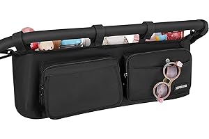 SEVORGINA Double Stroller Organizer with 11 Compartment for Bob Duallie, Baby Jogger City Mini GT2, Double Jogging Stroller Caddy, Jeep, Zoe Stroller Accessories with 2 Insulated Pocket, Parent Console